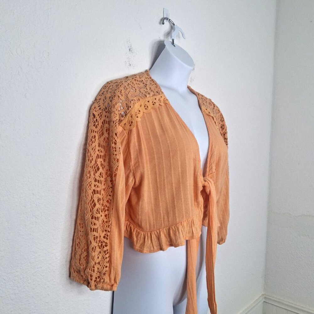 American Eagle Crochet Bolero Top Sz L Relaxed Cover Up Boho Cottagecore - Picture 6 of 16